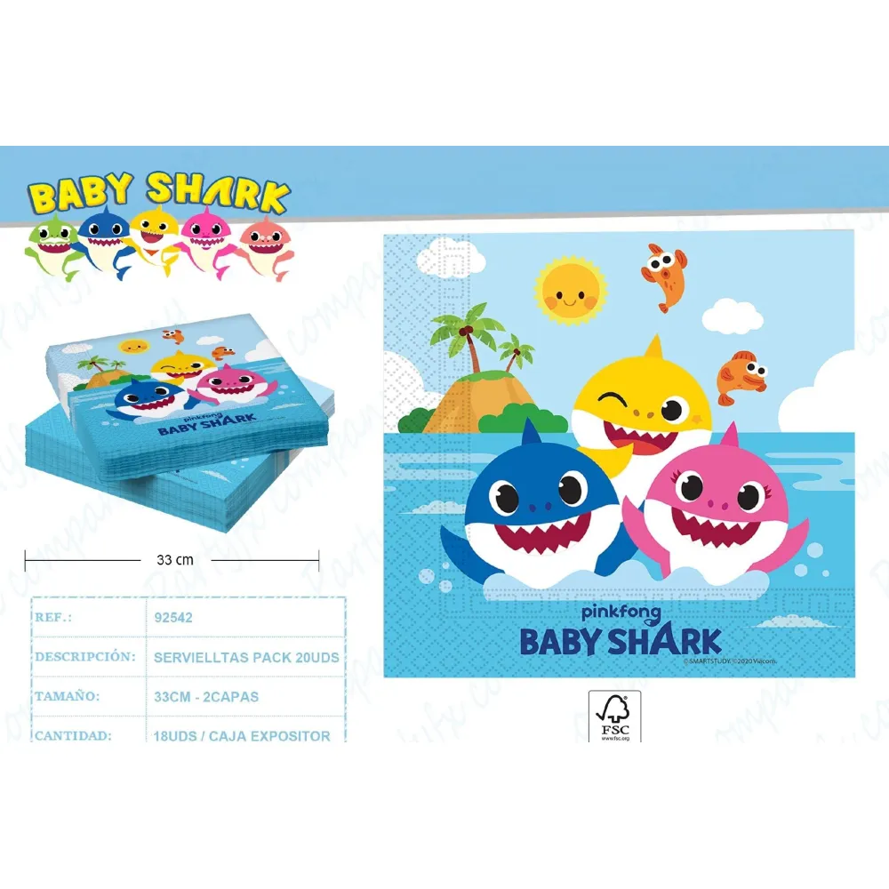 Servilletas de Papel 2 Capas Baby Shark Paquete de 20