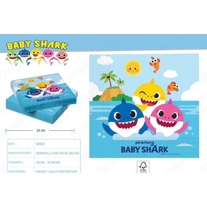 Servilletas de Papel 2 Capas Baby Shark Paquete de 20