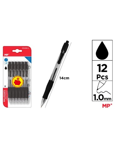 Bolígrafo de Clic 1mm 6pz Negro Pryma