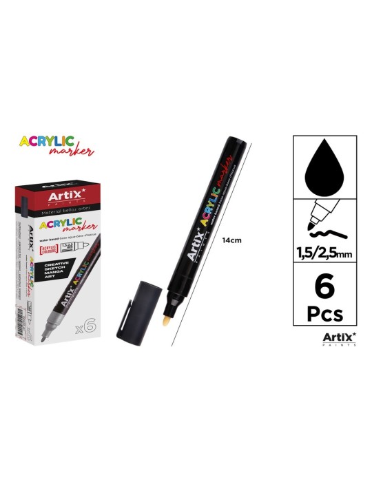 Pack de 3 rotuladores acrílicos Artix, Negro