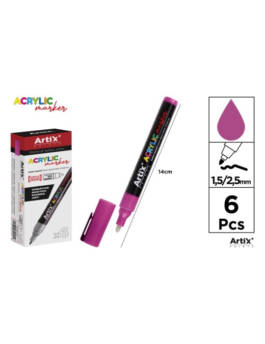 Pack de 3 rotuladores acrílicos Artix, Burdeos