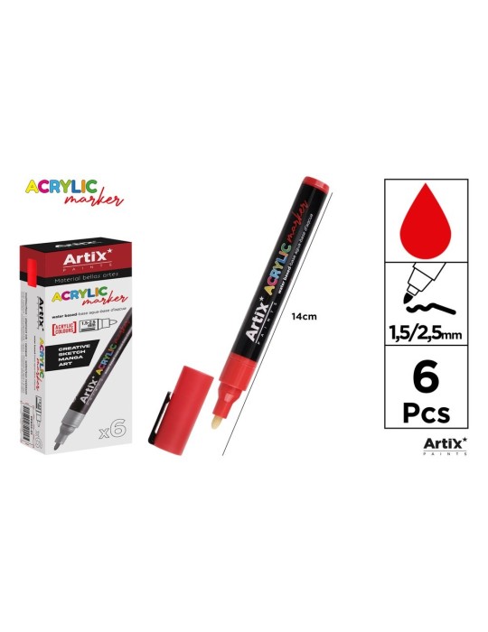 Pack de 3 rotuladores acrílicos Artix, Rojo