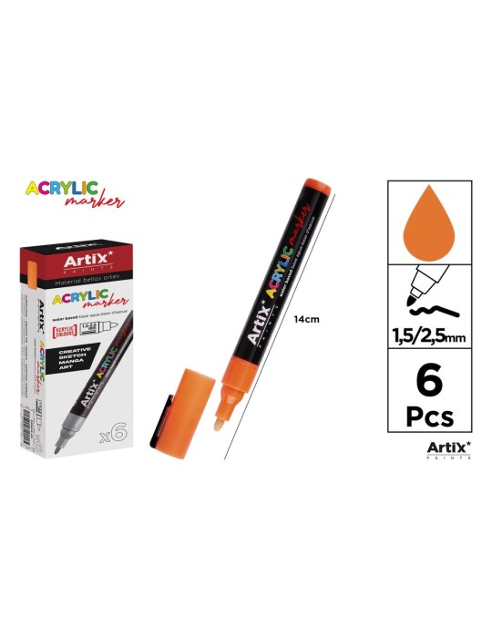 Pack de 3 rotuladores acrílicos Artix, Naranja