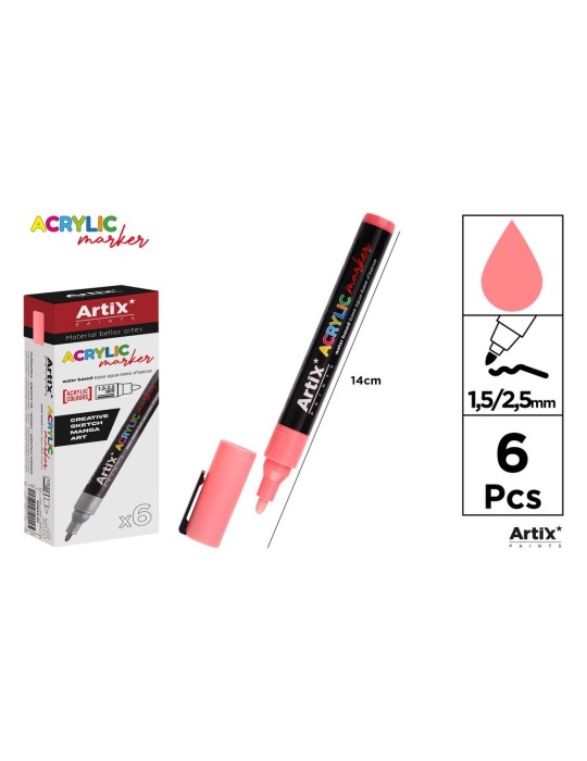 Pack de 3 rotuladores acrílicos Artix, Coral