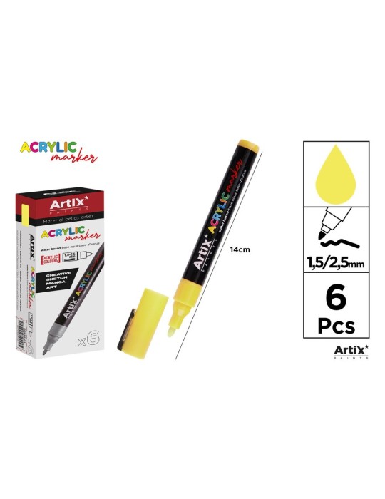 Pack de 3 rotuladores acrílicos Artix, Amarillo