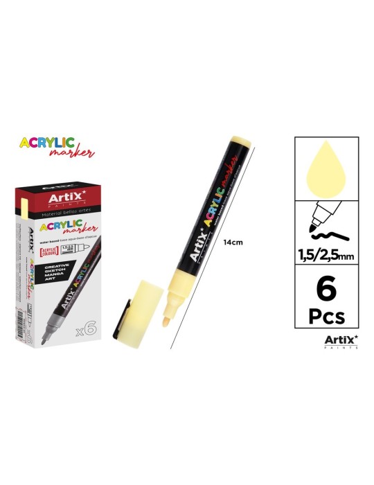 Pack de 3 rotuladores acrílicos Artix, Amarillo limón