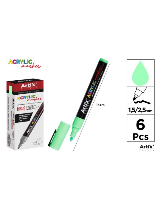 Pack de 3 rotuladores acrílicos Artix, Verde manzana