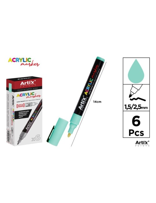 Pack de 3 rotuladores acrílicos Artix, Verde menta