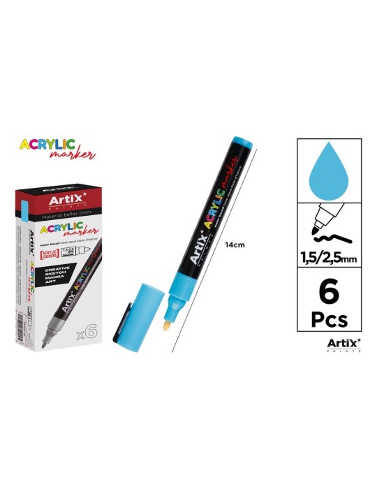 Pack de 3 rotuladores acrílicos Artix, Azul cielo