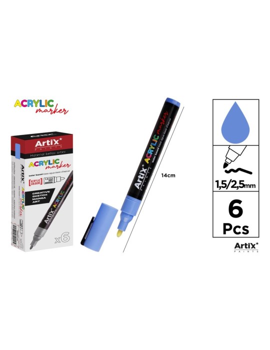 Pack de 3 rotuladores acrílicos Artix, Azul