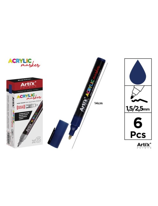 Pack de 3 rotuladores acrílicos Artix, Azul oscuro