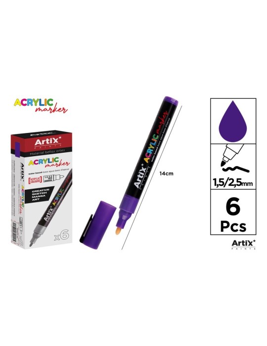 Pack de 3 rotuladores acrílicos Artix, Morado