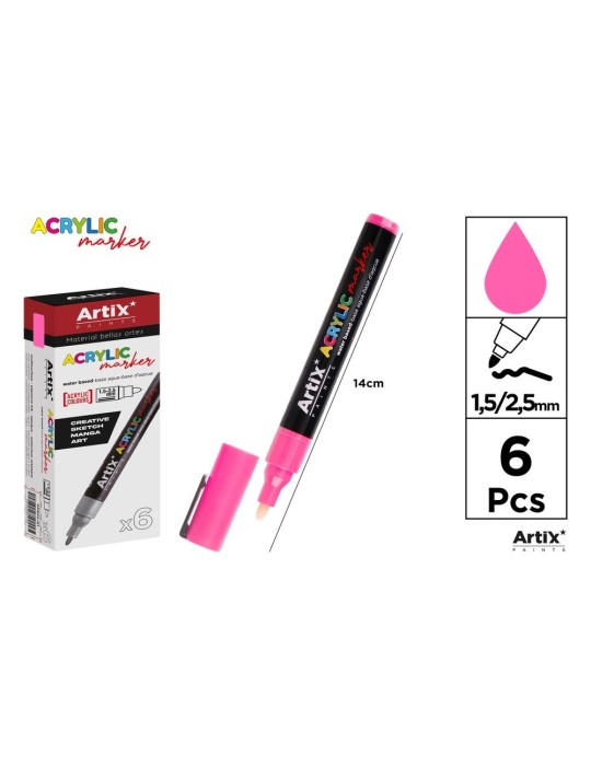 Pack de 3 rotuladores acrílicos Artix, Rosa