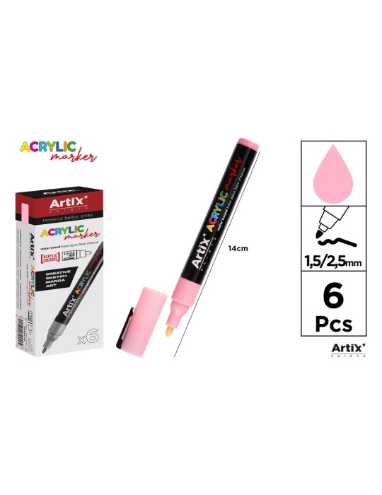 Pack de 3 rotuladores acrílicos Artix, Rosa claro