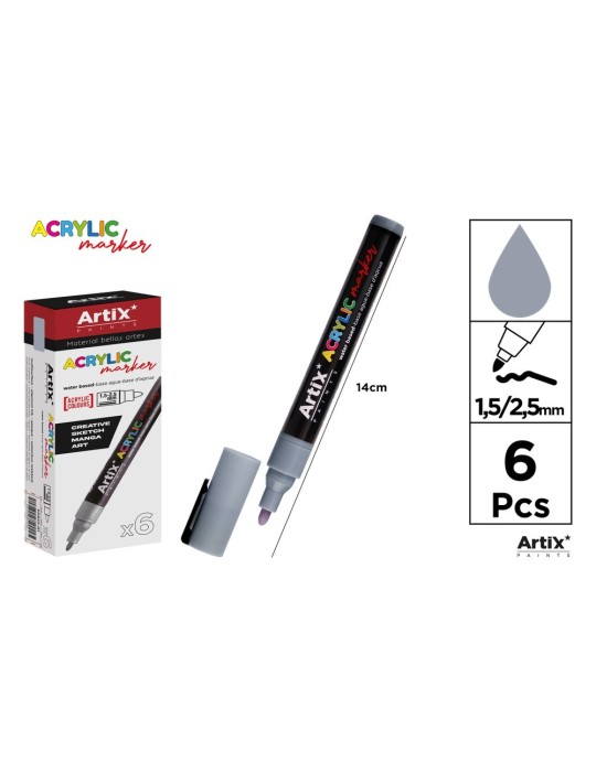 Pack de 3 rotuladores acrílicos Artix, Gris