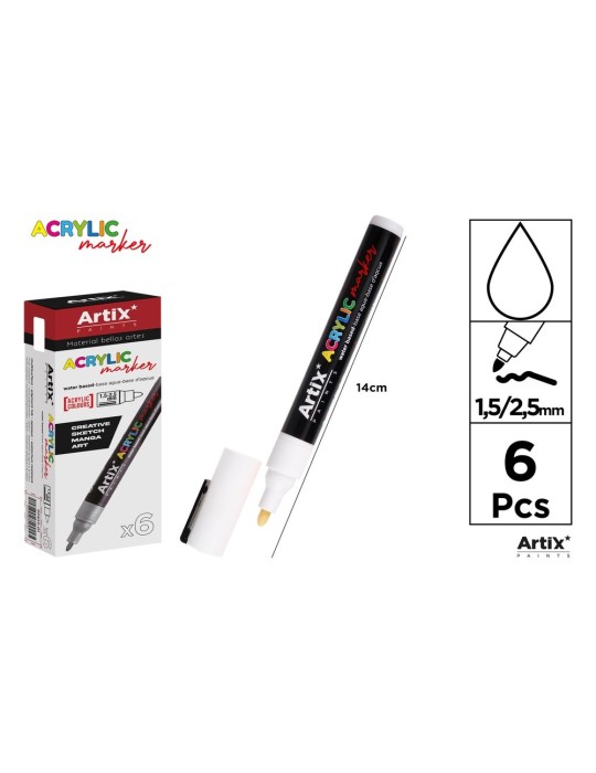Pack de 3 rotuladores acrílicos Artix, Blanco