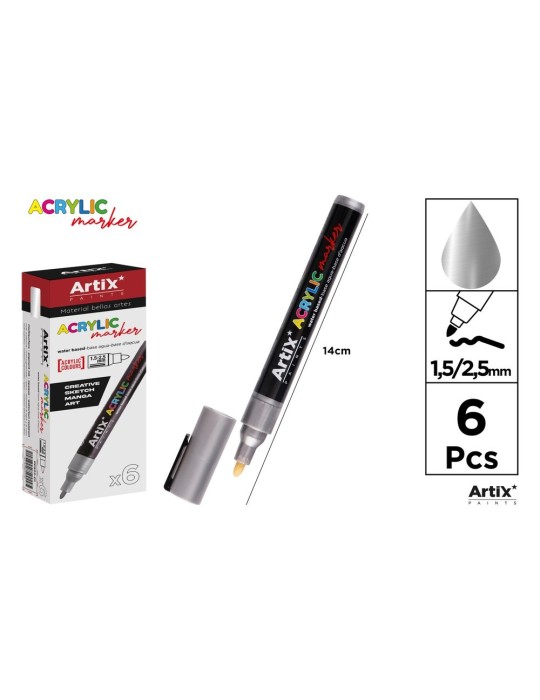 Pack de 3 rotuladores acrílicos Artix, Plata
