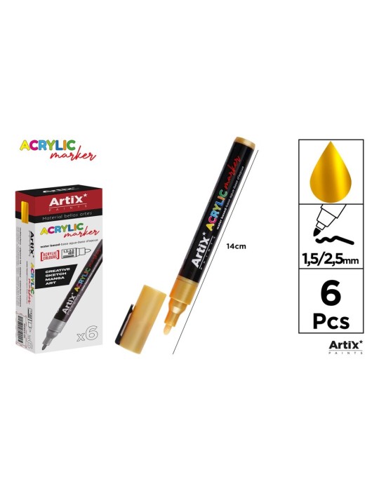 Pack de 3 rotuladores acrílicos Artix, Oro