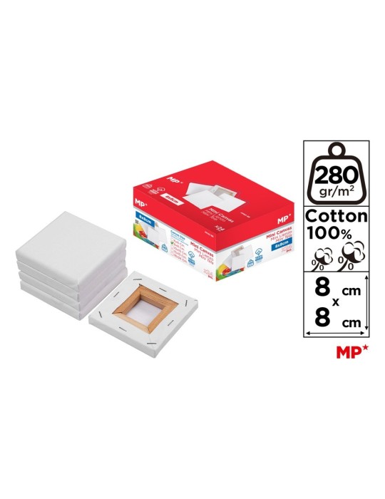 Pack de 6 o 12 lienzos mini de algodón, 280 g/m², 8 × 8 cm