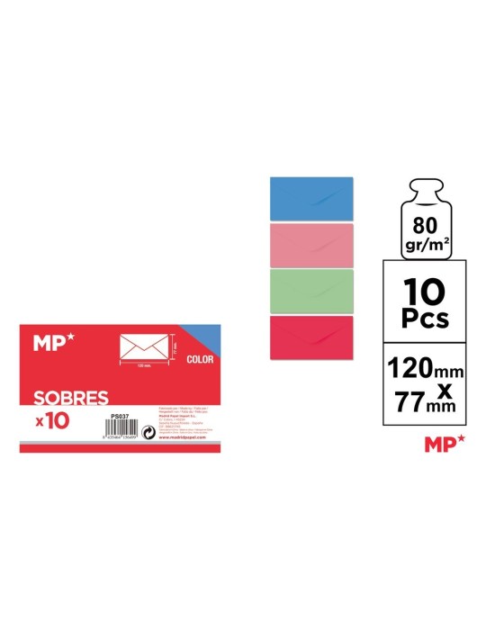 Pack de 12 paquetes de 10 sobres de colores 77 × 120 mm