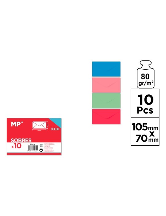 Pack de 12 paquetes de 10 sobres de colores 70 × 105 mm