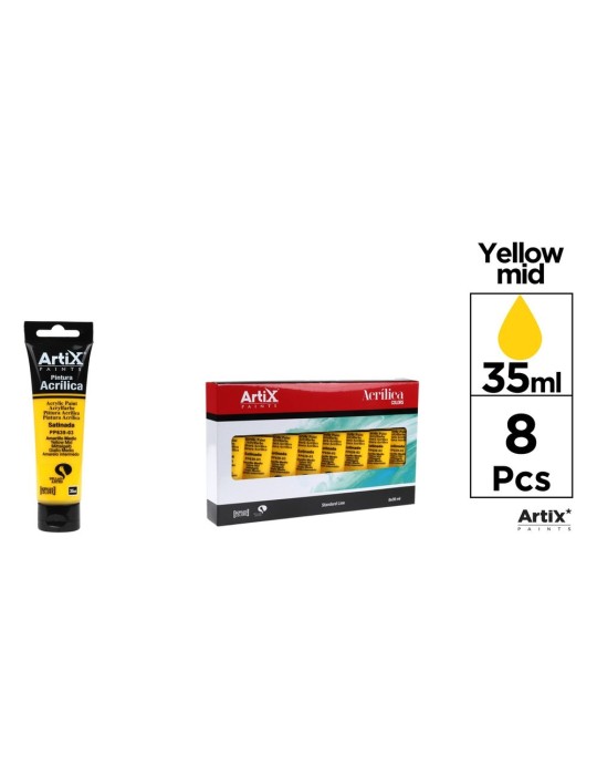 Pack de 4 tubos de pintura acrílica Artix 35 ml, Amarillo medio