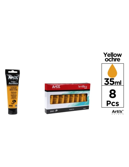 Pack de 4 tubos de pintura acrílica Artix 35 ml, Amarillo ocre