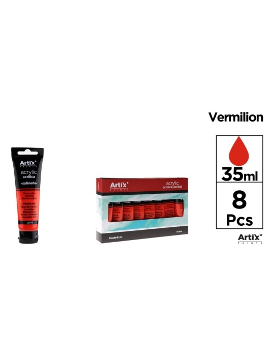 Pack de 4 tubos de pintura acrílica Artix 35 ml, Rojo bermellón