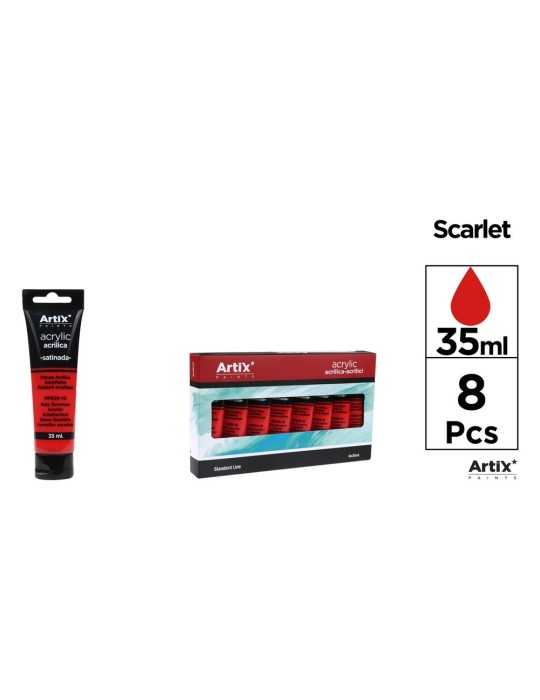 Pack de 4 tubos de pintura acrílica Artix 35 ml, Rojo escarlata