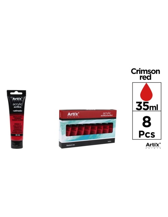 Pack de 4 tubos de pintura acrílica Artix 35 ml, Rojo carmesí