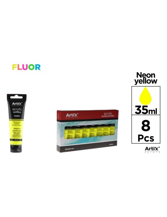 Pack de 4 tubos de pintura acrílica Artix 35 ml, Amarillo neón