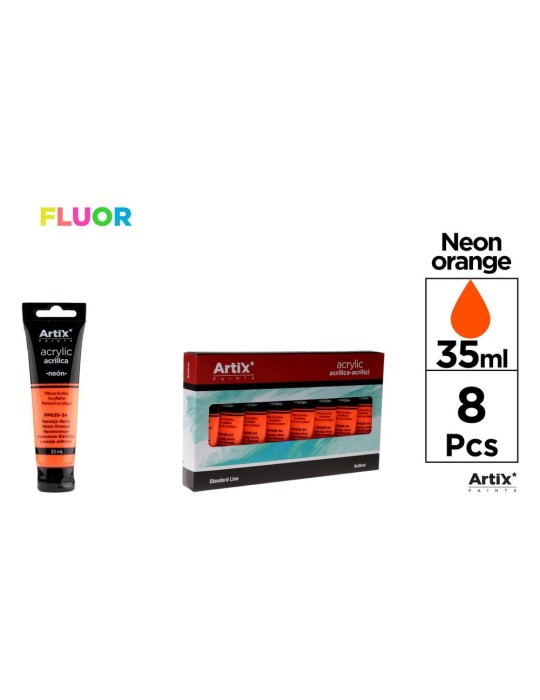 Pack de 4 tubos de pintura acrílica Artix 35 ml, Naranja neón