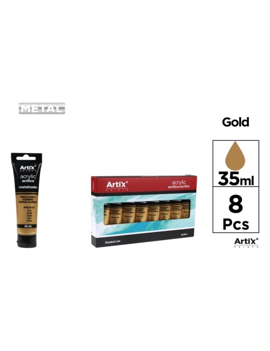 Pack de 4 tubos de pintura acrílica Artix 35 ml, Oro metalizado