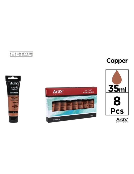Pack de 4 tubos de pintura acrílica Artix 35 ml, Cobre metalizado