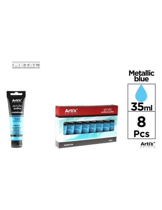 Pack de 4 tubos de pintura acrílica Artix 35 ml, Azul metalizado