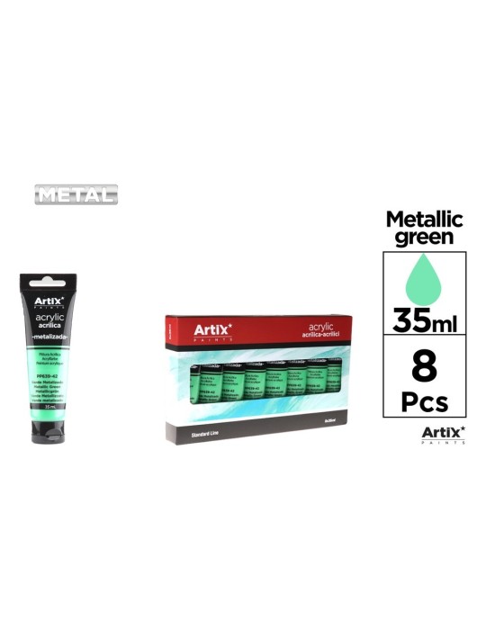Pack de 4 tubos de pintura acrílica Artix 35 ml, Verde metalizado