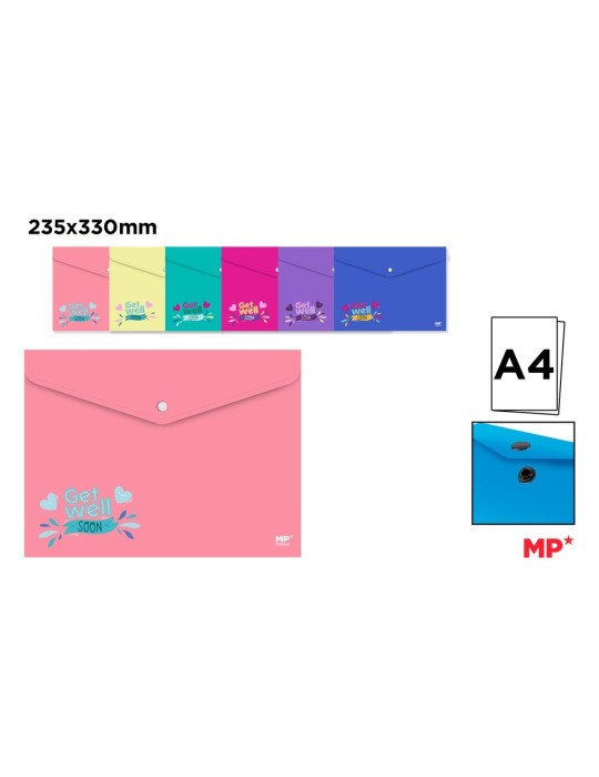Pack de 30 carpetas sobre con botón A4 de diseños variados, Diseño 3