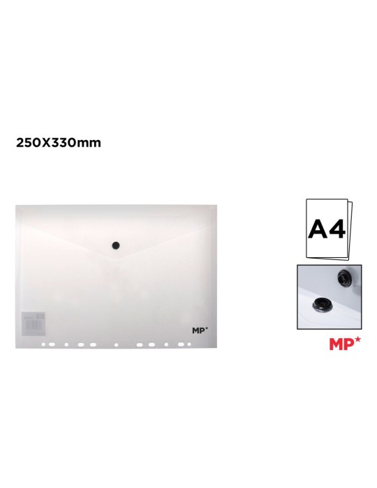 Pack de 12 carpetas sobre con botón A4 archivables transparentes