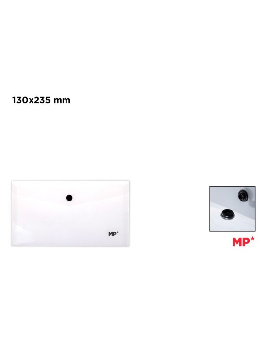 Pack de 12 carpetas sobre con botón Rº transparentes, 235 × 130 mm