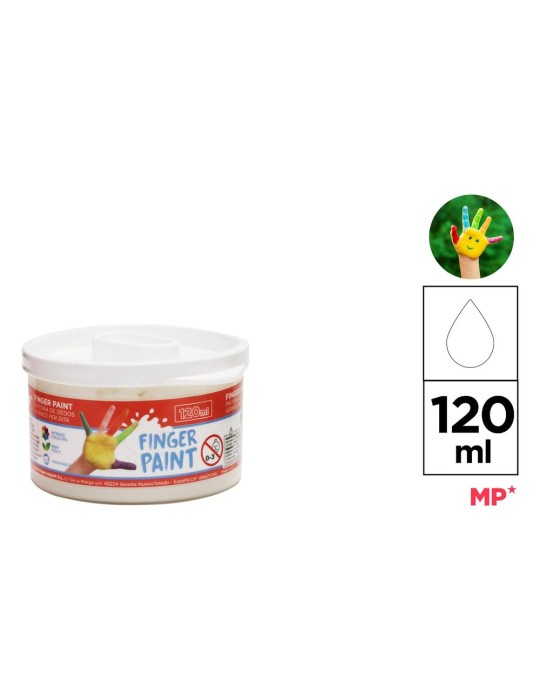 Pack de 3 botes de pintura de dedos Artix 120 ml, Blanco