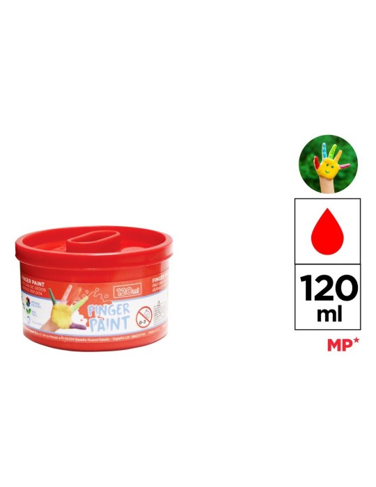 Pack de 3 botes de pintura de dedos Artix 120 ml, Rojo