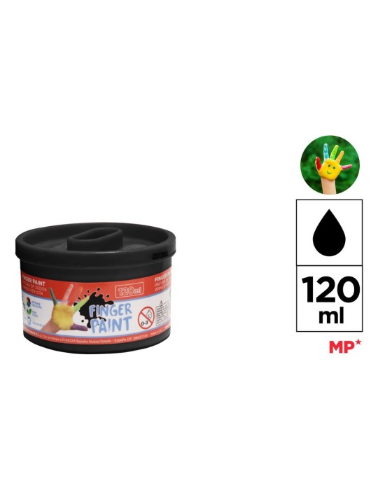Pack de 3 botes de pintura de dedos Artix 120 ml, Negro