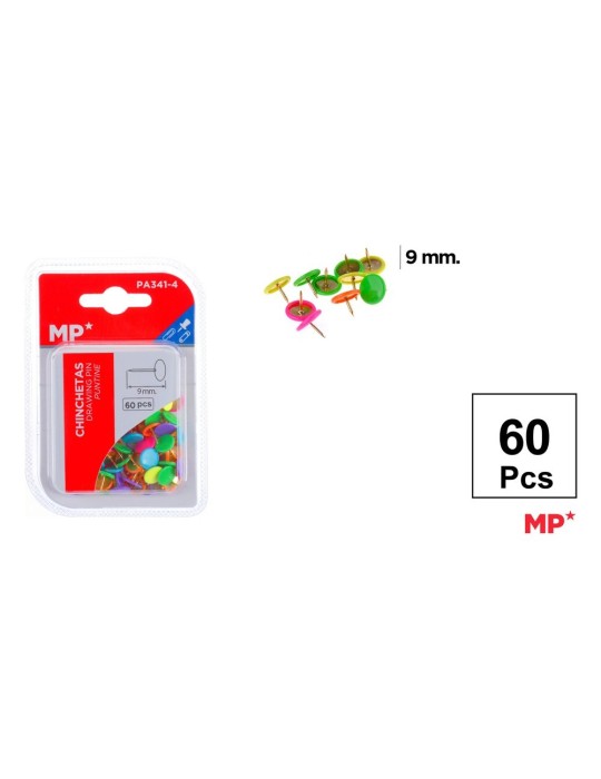 Pack de 6 cajas de 60 chinchetas fluorescentes 10 mm