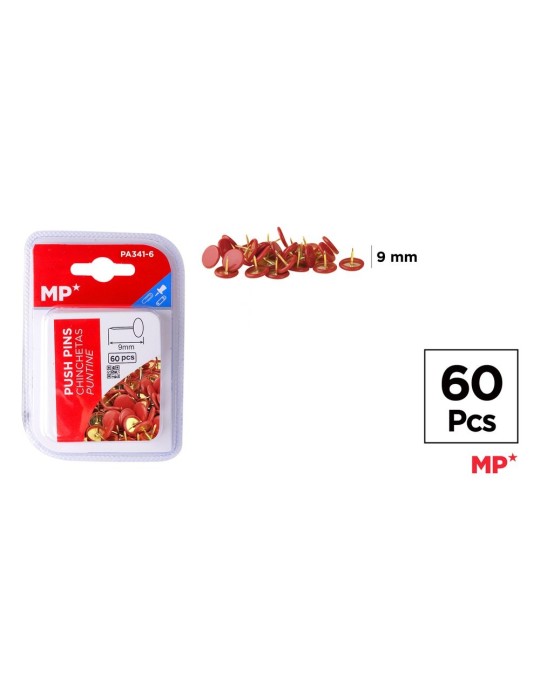 Pack de 6 cajas de 60 chinchetas rojas 9 mm