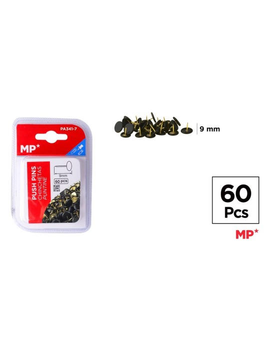 Pack de 6 cajas de 60 chinchetas negras 9 mm
