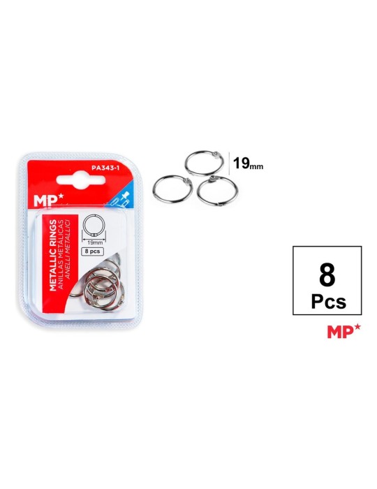 Pack de 6 blísteres de 8 anillas metálicas 19 mm