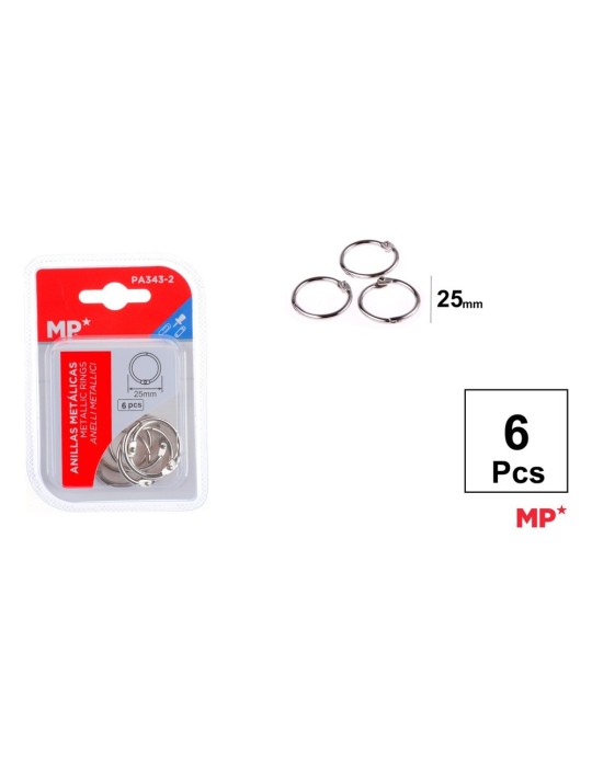 Pack de 6 blísteres de 6 anillas metálicas 25 mm