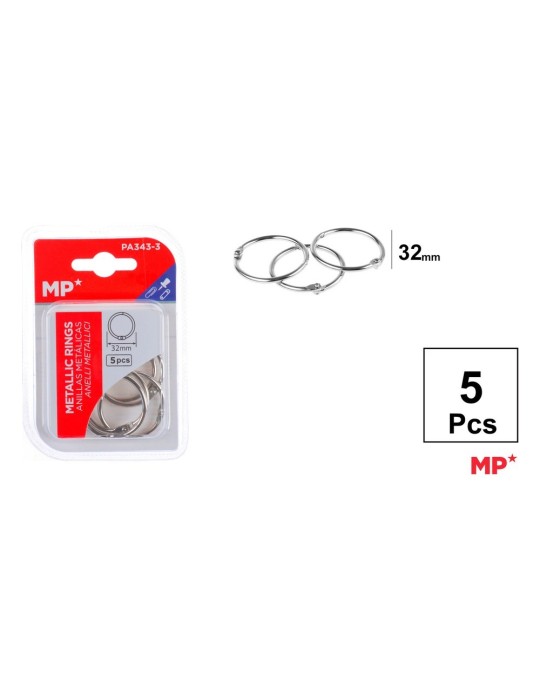 Pack de 6 blísteres de 5 anillas metálicas 32 mm