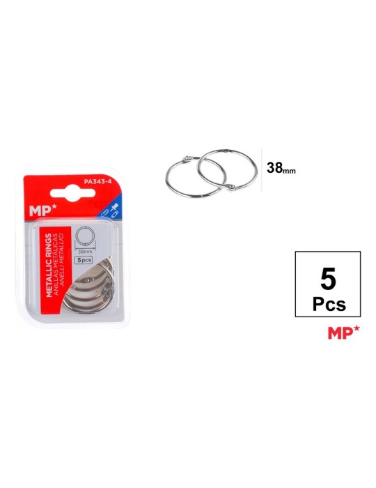 Pack de 6 blísteres de 5 anillas metálicas 38 mm