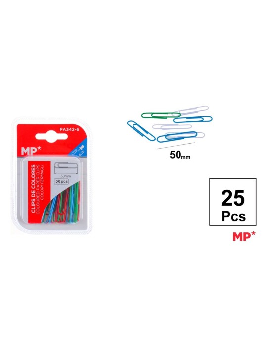 Pack de 6 cajas de 25 clips de colores 50 mm